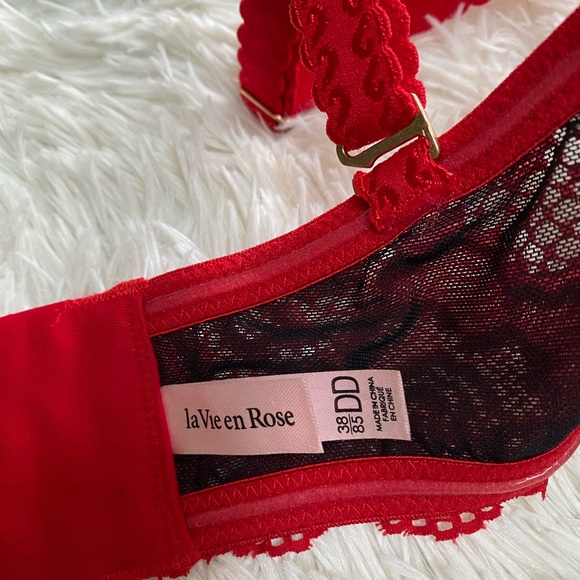 La Vie en Rose Red Push Up Lace Bra Size 38DD - Picture 6 of 8